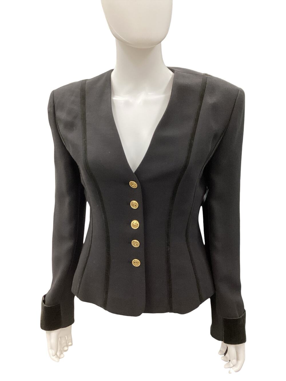 Louis Féraud Blazer Women’s Size 4 92% New Wool Well Tailored Gold Buttons Black